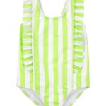 Malla una pieza con protección UPF 50+, diseño amarillo a rayas