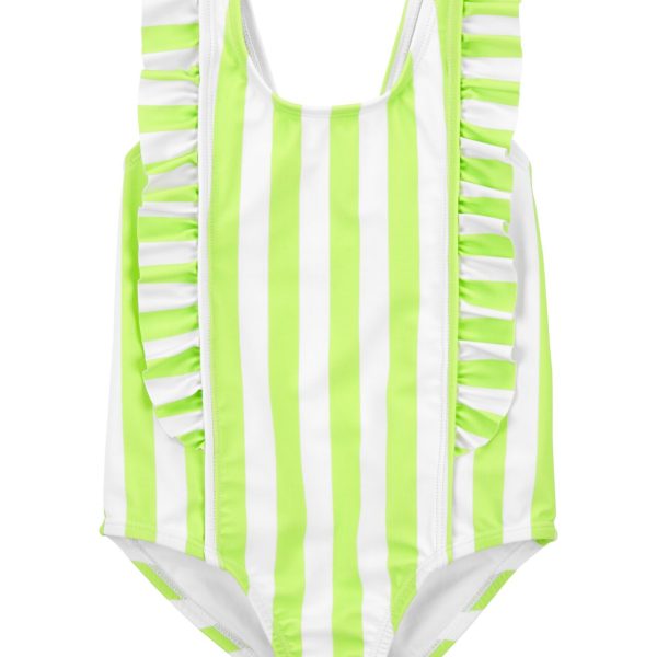 Malla una pieza con protección UPF 50+, diseño amarillo a rayas