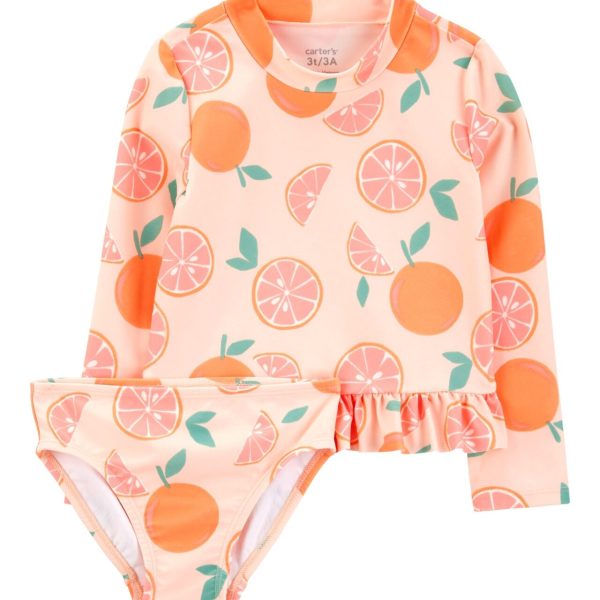 Malla de baño dos piezas manga larga con protección UPF 50+, diseño naranjas