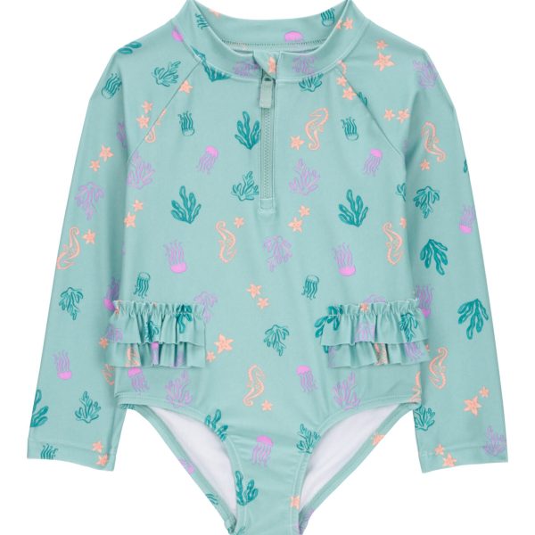 Malla de una pieza manga larga con protección UPF 50+, diseño fondo marino