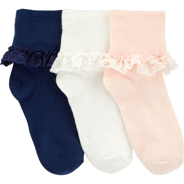 Pack x3 Medias Carter’s en azul, rosa y blanco con puntillas