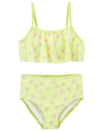 Malla de dos piezas OshKosh con protección UPF 50+, amarilla floreada