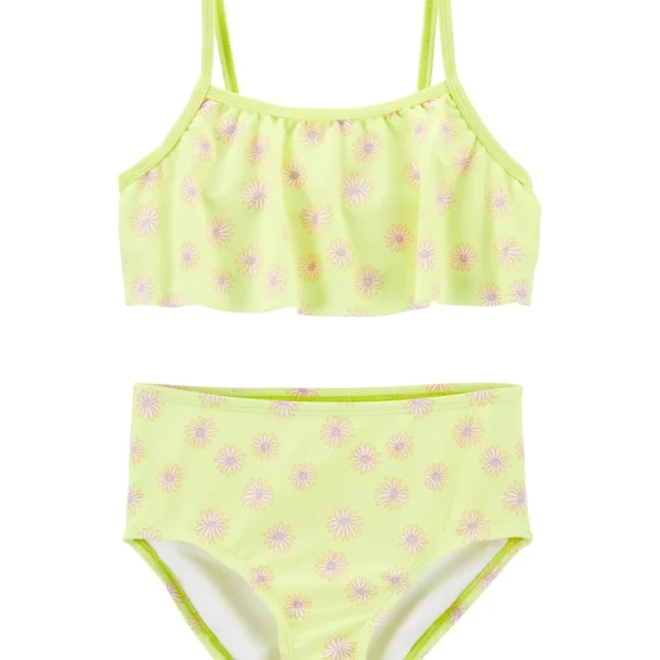 Malla de dos piezas OshKosh con protección UPF 50+, amarilla floreada