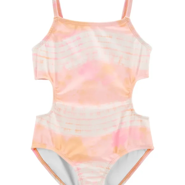 Malla de una pieza Carter's con protección UPF 50+ en rosado, estilo trikini