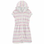 Toalla vestido manga corta, con capucha y cierre, a rayas