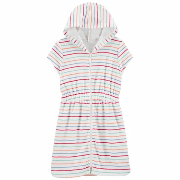 Toalla vestido manga corta, con capucha y cierre, a rayas