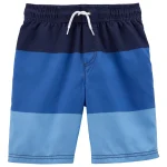 Short de baño con protección UPF50+, en franjas con tonos de azul