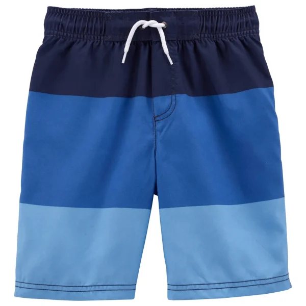Short de baño con protección UPF50+, en franjas con tonos de azul