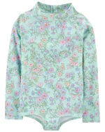 Malla manga larga con protección UPF 50+ en celeste, diseño floral