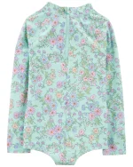 Malla manga larga con protección UPF 50+ en celeste, diseño floral - Image 2