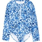 Malla de baño una pieza manga larga con protección UPF 50+, diseño floral