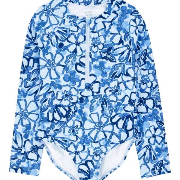 Malla de baño una pieza manga larga con protección UPF 50+, diseño floral