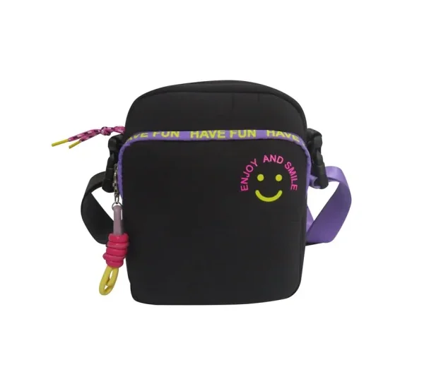 Cartera bandolera Cresko color negro y lila