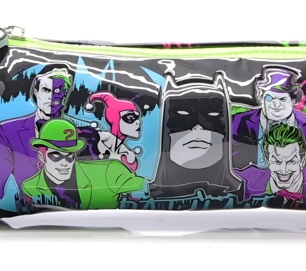 Cartuchera cilíndrica Batman con villanos, de PVC