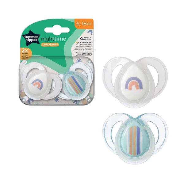 Pack x2 Chupetes Tommee Tippee Night time, brillo en la oscuridad (6-18m)