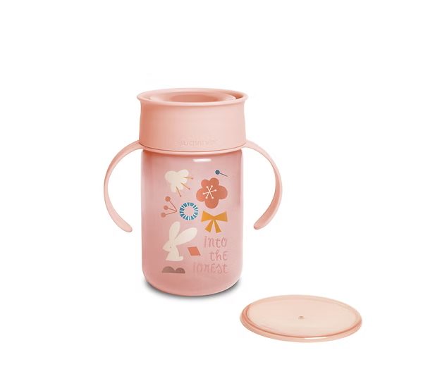 Vaso 360° Suavinex (+12m) de 340ml, diseño Forest rosa