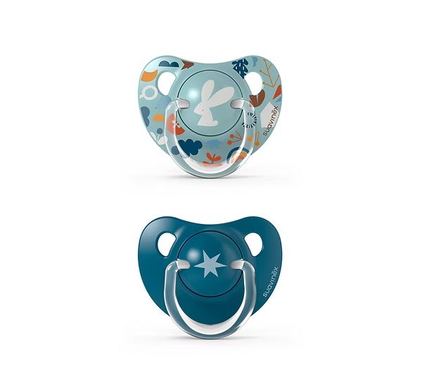 Pack x2 chupetes de silicona Suavinex con tetina anatómica (+18m) diseño Forest azul