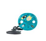 Clip redondo Suavinex con cadena para chupete, diseño Space azul