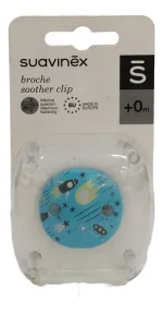 Clip redondo Suavinex con cadena para chupete, diseño Space azul - Image 2