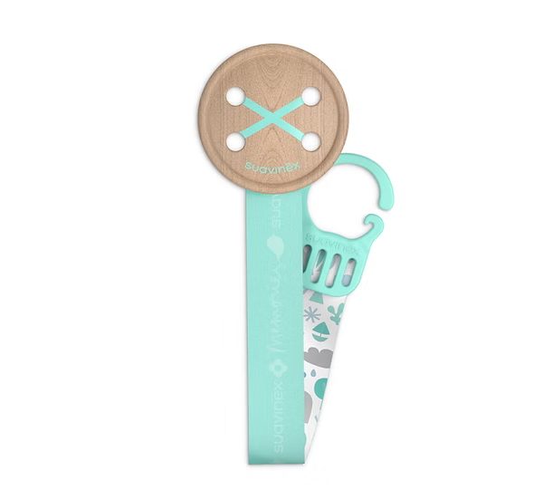 Clip cinta Suavinex para chupete, diseño Botón Memories verde
