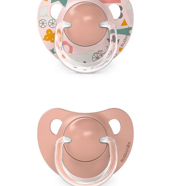 Pack x2 chupetes anatómicos Suavinex de silicona (6-18m) diseño Dreams salmón