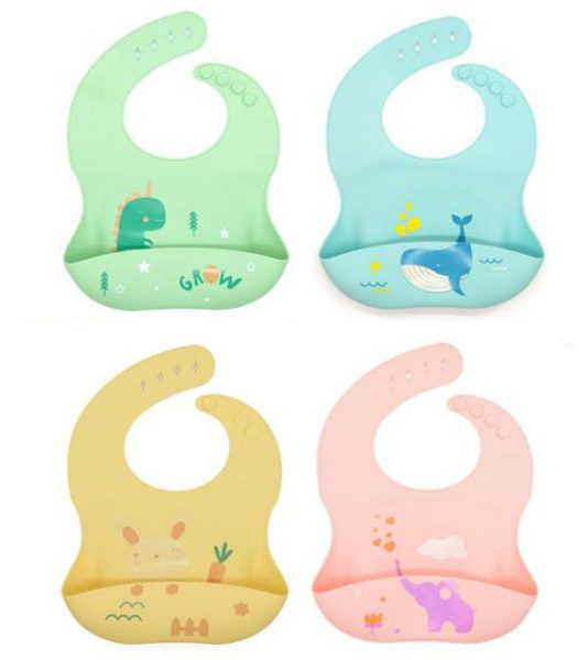 Babero rígido de silicona con bolsillo y cuatro medidas de ajuste