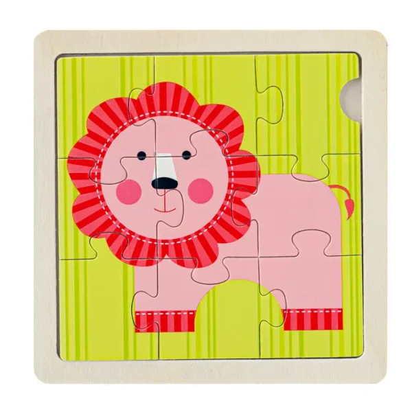 Puzzle 9 piezas en madera, diseño León