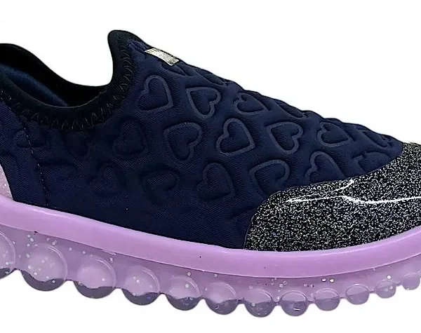 Championes infantiles Bibi Roller 2.0 negro con brillos rosado y diseño corazón