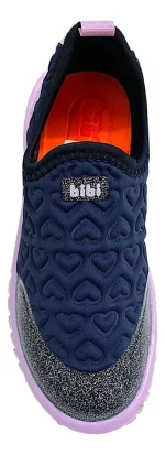 Championes infantiles Bibi Roller 2.0 negro con brillos rosado y diseño corazón - Image 3