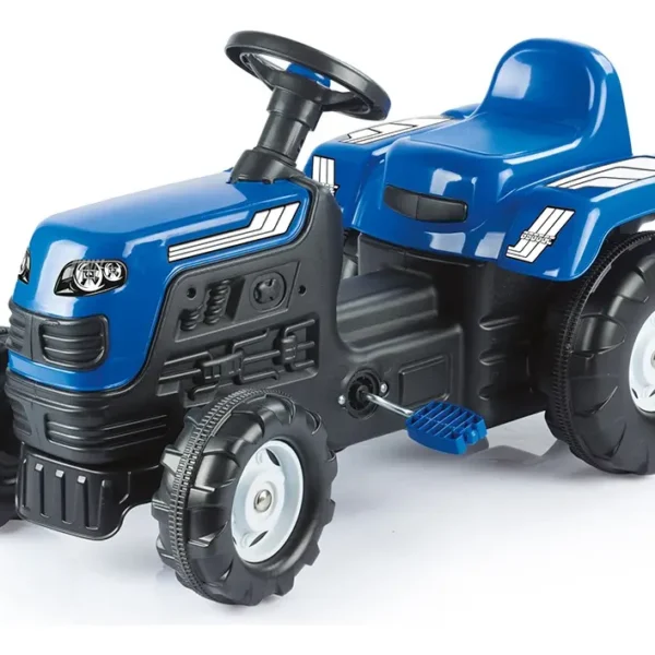 Tractor ranchero azul a pedal