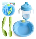 Set plato, vaso y cubiertos colores fuertes celeste - Image 2