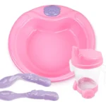 Set plato, vaso y cubiertos colores fuertes rosa